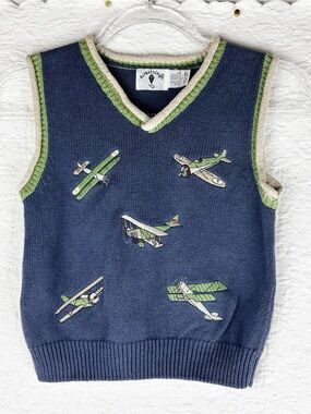 Boys Kitestrings Harstrings Airplanes Sweater Vest Vintage size 7